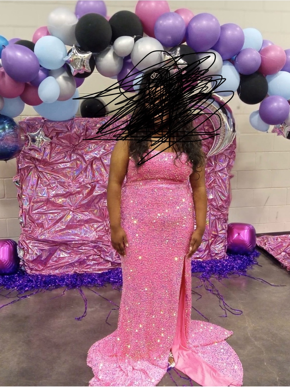 Fashion Nova Pink Sequin Strapless Mermaid Gown with Side Slit